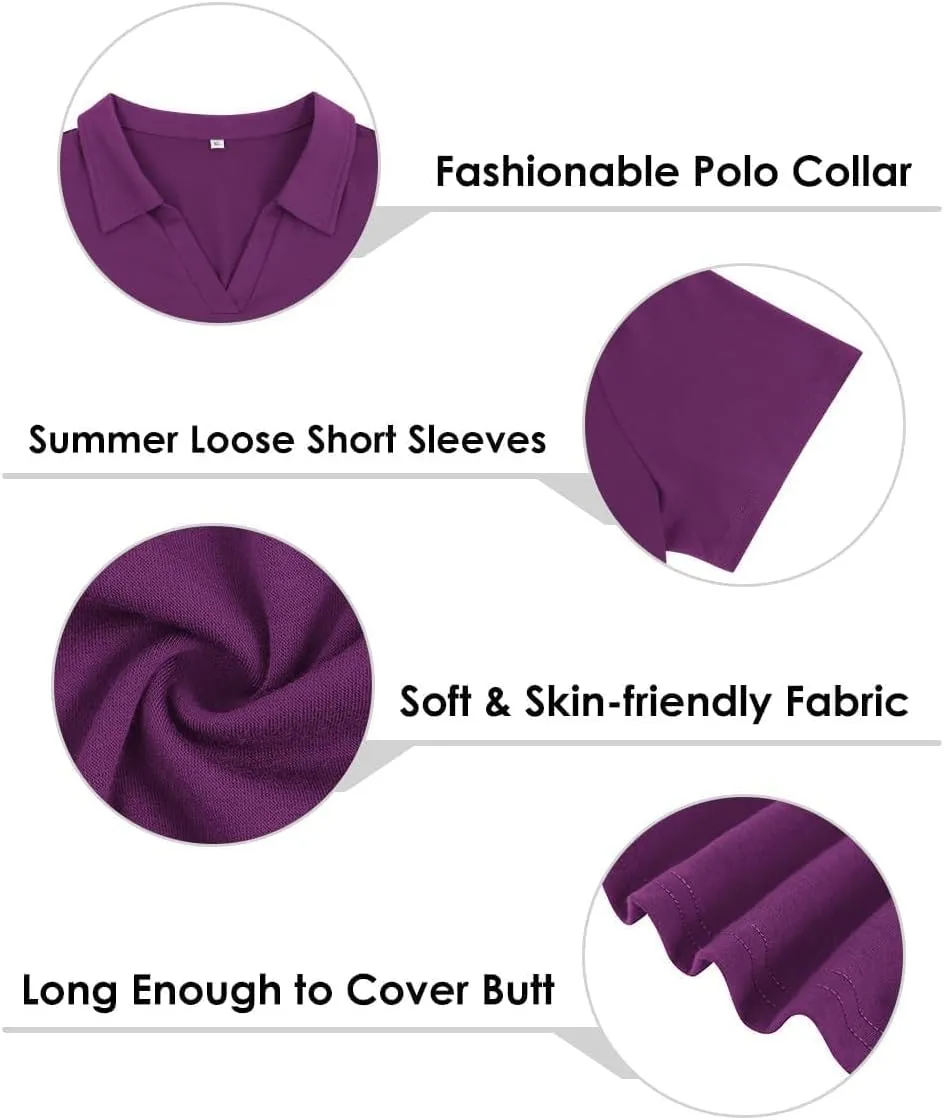TIYOMI Plus Size Collared Polo Shirts Summer Short Sleeve V Neck Business Tops for Women XL-5XL
