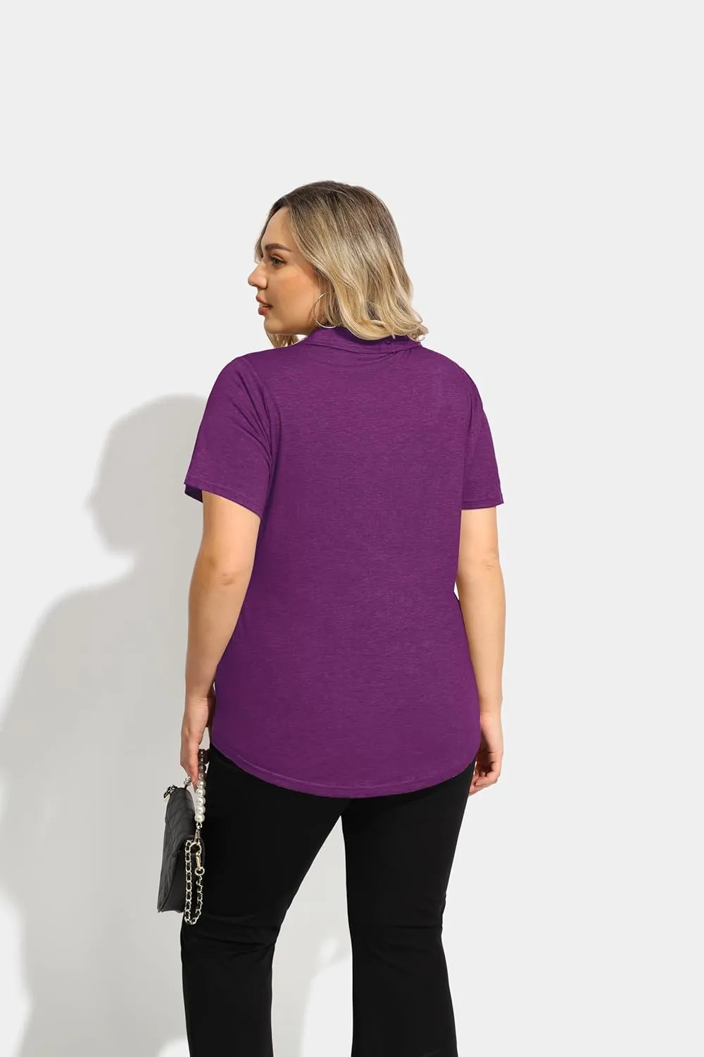 TIYOMI Plus Size Collared Polo Shirts Summer Short Sleeve V Neck Business Tops for Women XL-5XL