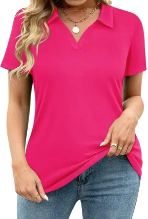 TIYOMI Plus Size Collared Polo Shirts Summer Short Sleeve V Neck Business Tops for Women XL-5XL