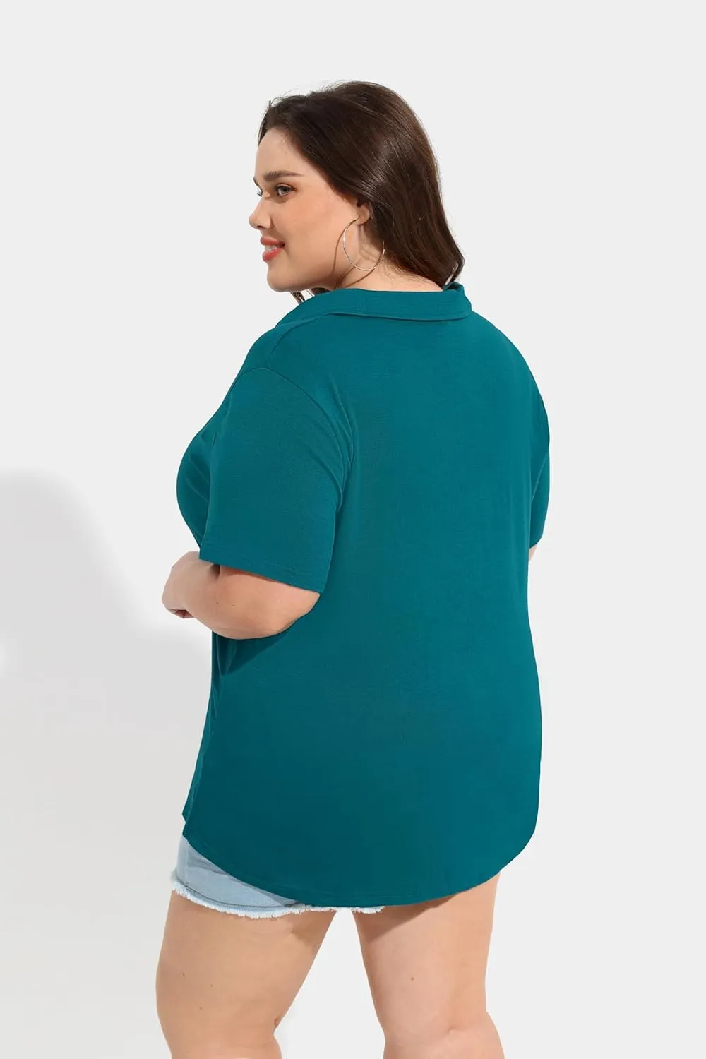 TIYOMI Plus Size Collared Polo Shirts Summer Short Sleeve V Neck Business Tops for Women XL-5XL