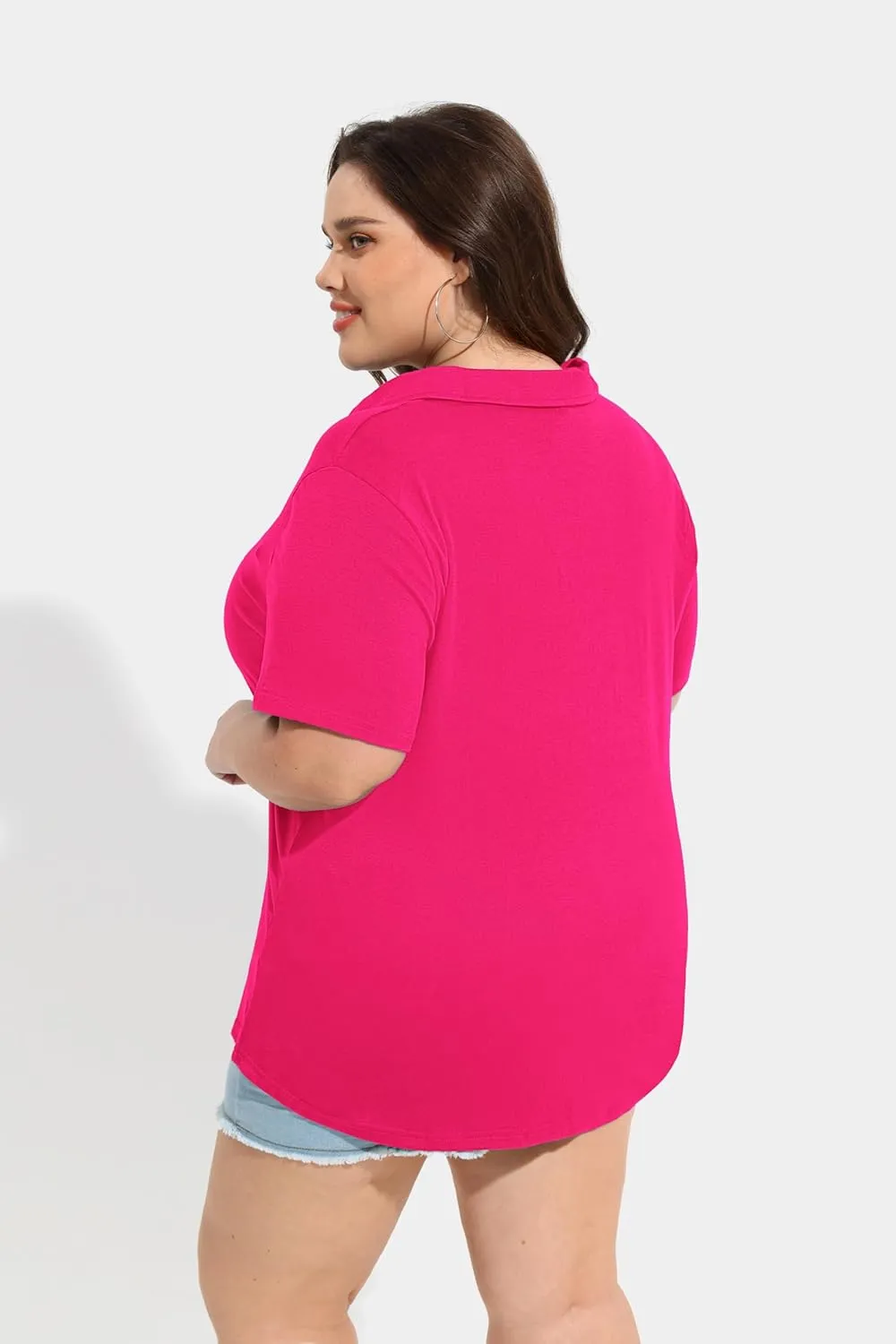 TIYOMI Plus Size Collared Polo Shirts Summer Short Sleeve V Neck Business Tops for Women XL-5XL