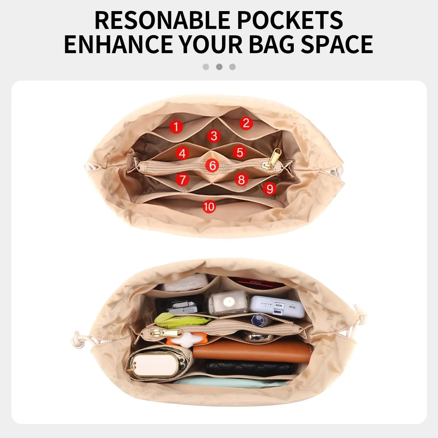 Tote Bag Organizer Insert Compatible with LV Petit No Handbag, Dupont Paper Inner Purse Organizer Insert Makeup Liner Bag Shaper (White, M)