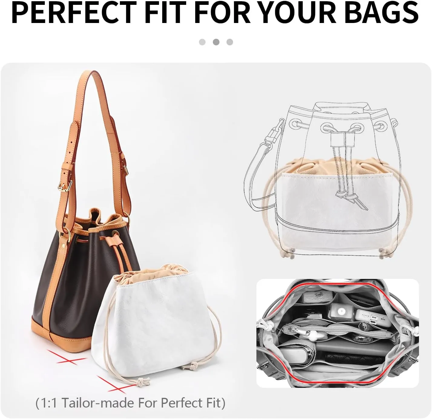 Tote Bag Organizer Insert Compatible with LV Petit No Handbag, Dupont Paper Inner Purse Organizer Insert Makeup Liner Bag Shaper (White, M)