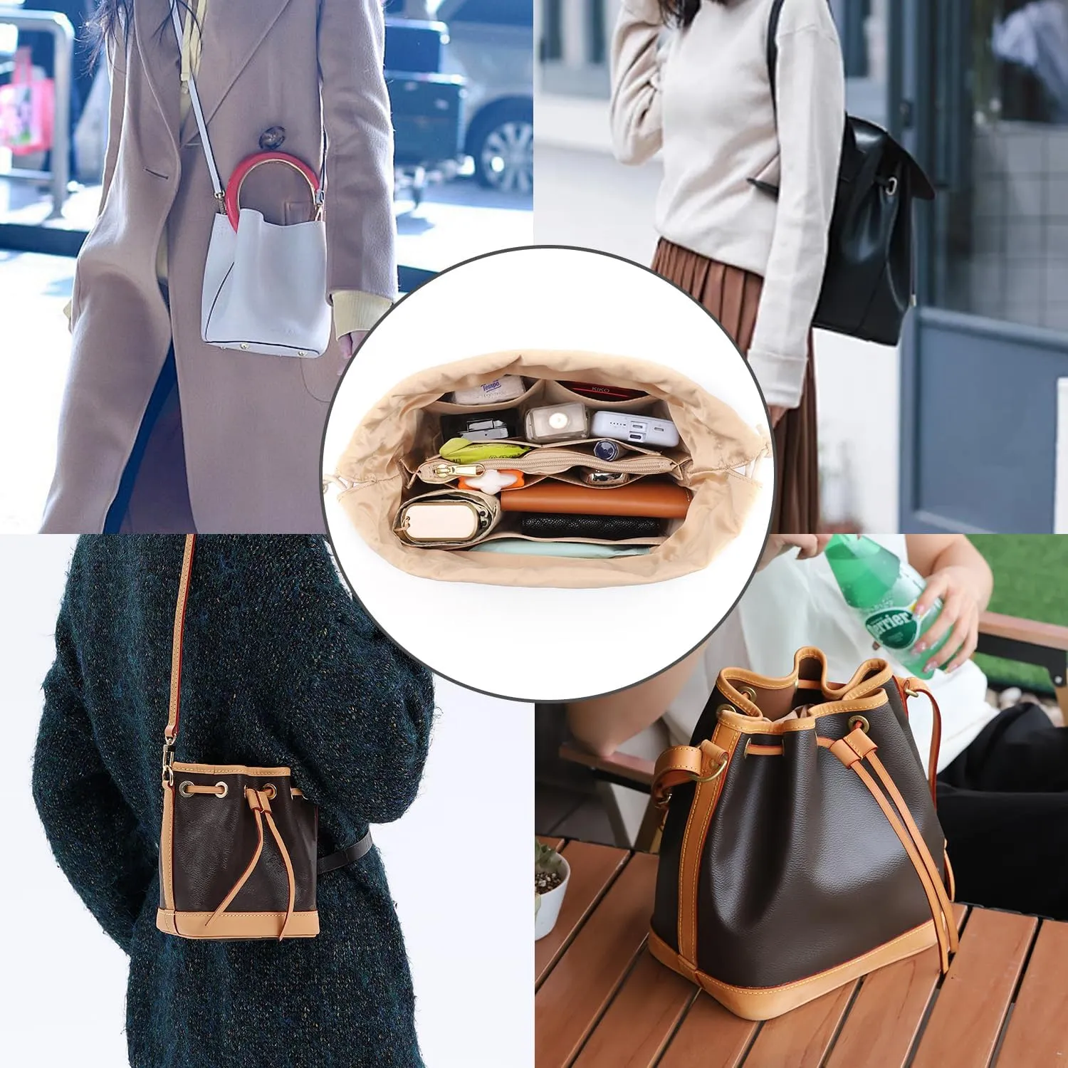 Tote Bag Organizer Insert Compatible with LV Petit No Handbag, Dupont Paper Inner Purse Organizer Insert Makeup Liner Bag Shaper (White, M)