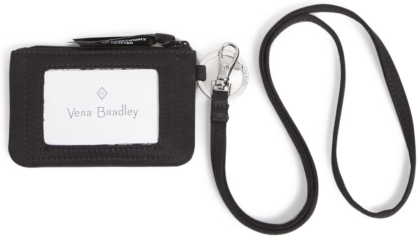Vera Bradley Women's Cotton Zip ID Case and Lanyard Combo, Black - Recycled Cotton, One Size