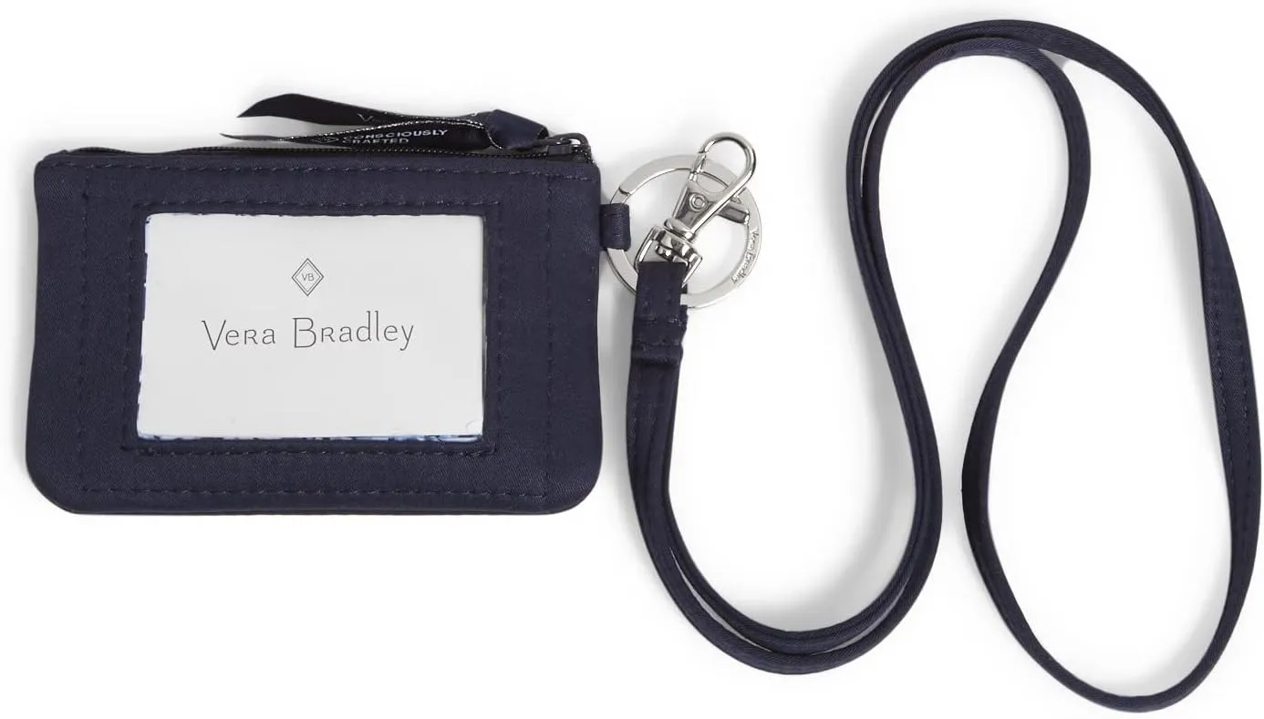 Vera Bradley Women's Cotton Zip ID Case and Lanyard Combo, Classic Navy - Recycled Cotton, One Size