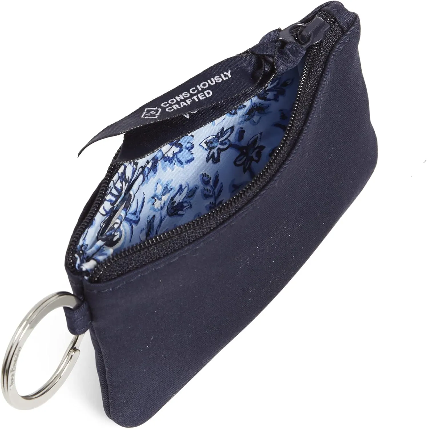 Vera Bradley Women's Cotton Zip ID Case and Lanyard Combo, Classic Navy - Recycled Cotton, One Size