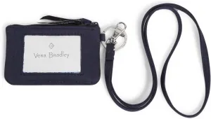 Vera Bradley Women's Cotton Zip ID Case and Lanyard Combo, Classic Navy - Recycled Cotton, One Size