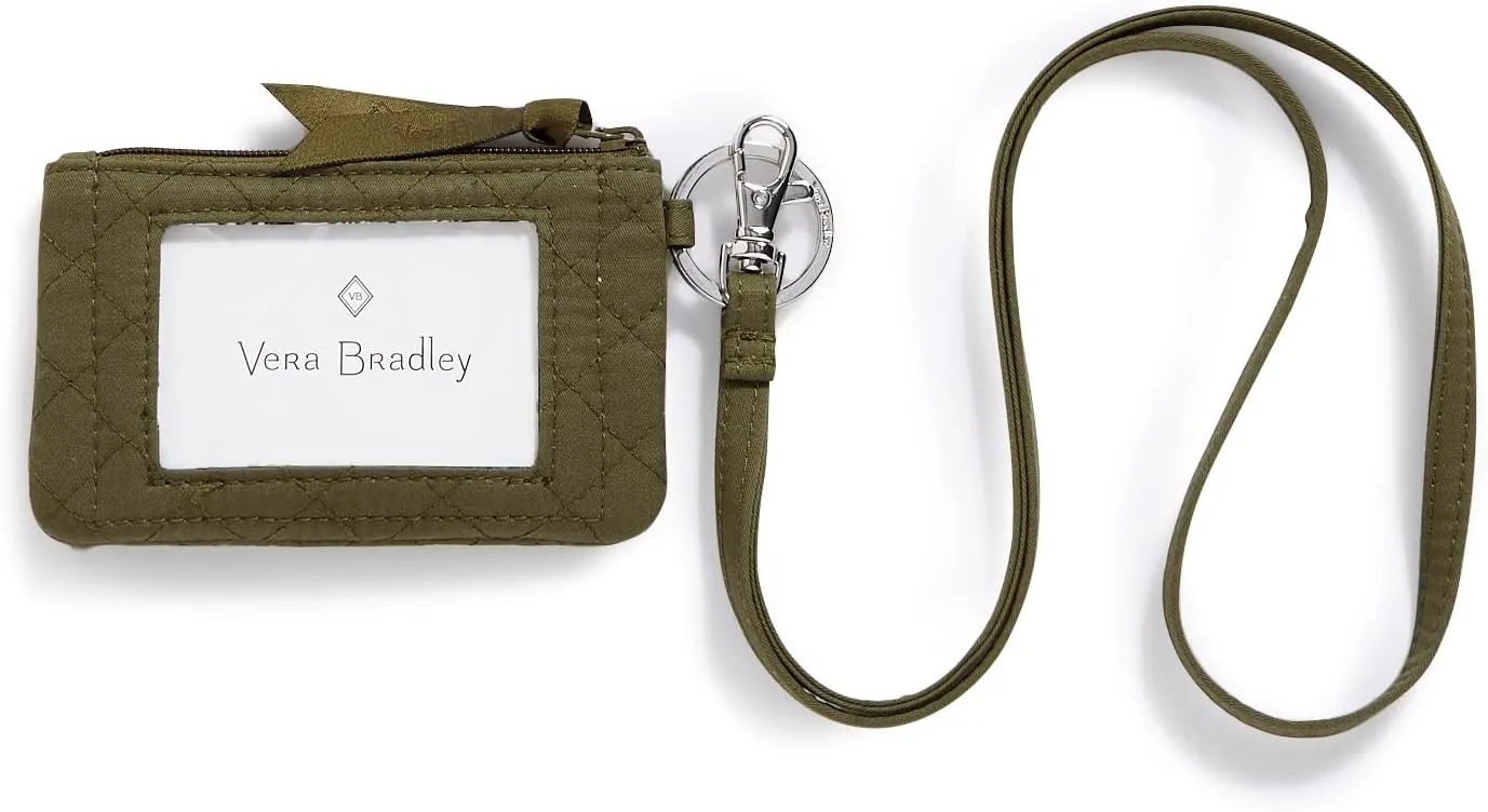 Vera Bradley Women's Cotton Zip ID Case and Lanyard Combo, Climbing Ivy Green - Recycled Cotton, One Size