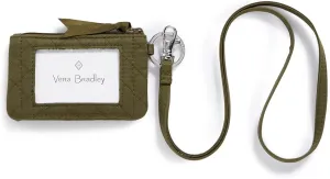 Vera Bradley Women's Cotton Zip ID Case and Lanyard Combo, Climbing Ivy Green - Recycled Cotton, One Size