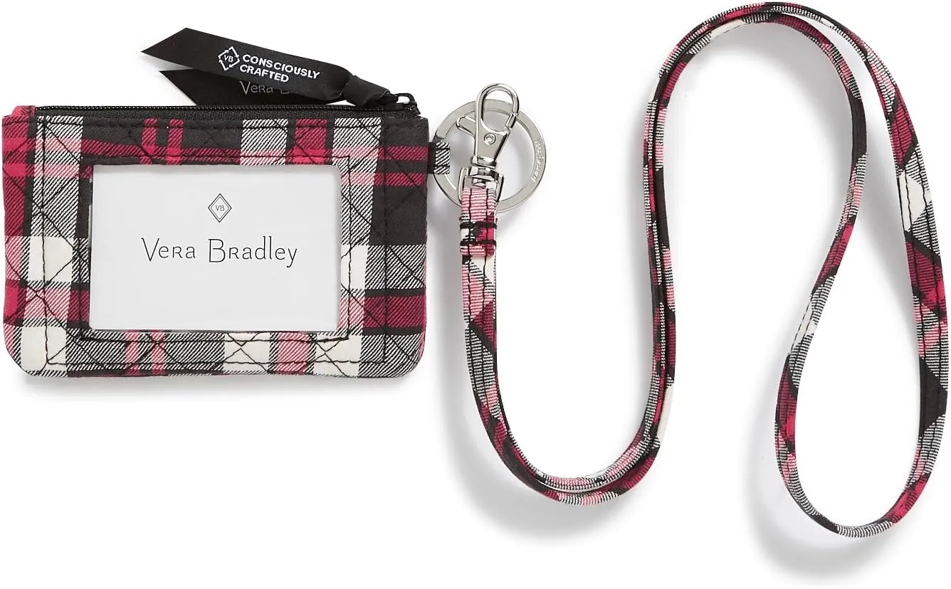 Vera Bradley Women's Cotton Zip Id Case and Lanyard Combo, Fireplace Plaid, One Size