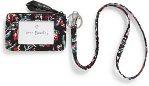 Vera Bradley Women's Cotton Zip Id Case and Lanyard Combo, Perennials Noir, One Size