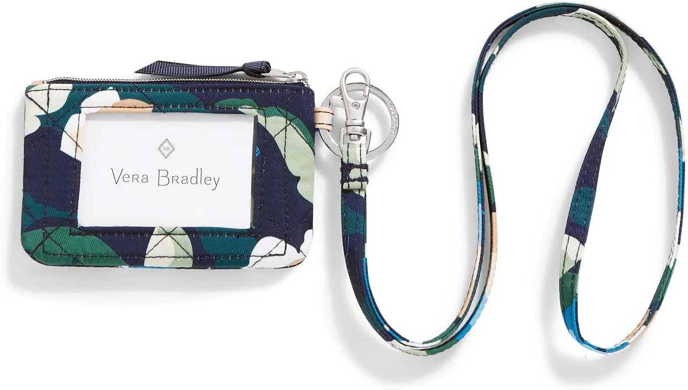 Vera Bradley Women's Performance Twill Zip ID Case and Lanyard Combo, Immersed Blooms, One Size