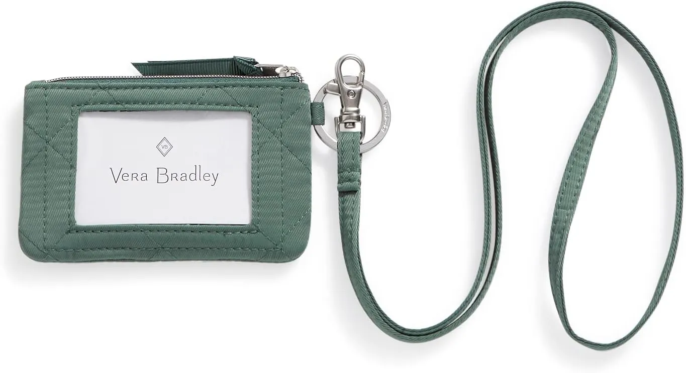 Vera Bradley Women's Performance Twill Zip ID Case and Lanyard Combo, Olive Leaf, One Size