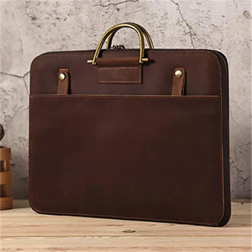 Vintage handbag crazy horse leather men's business handbag multifunctional computer bag light briefcase