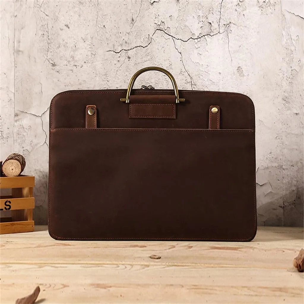Vintage handbag crazy horse leather men's business handbag multifunctional computer bag light briefcase