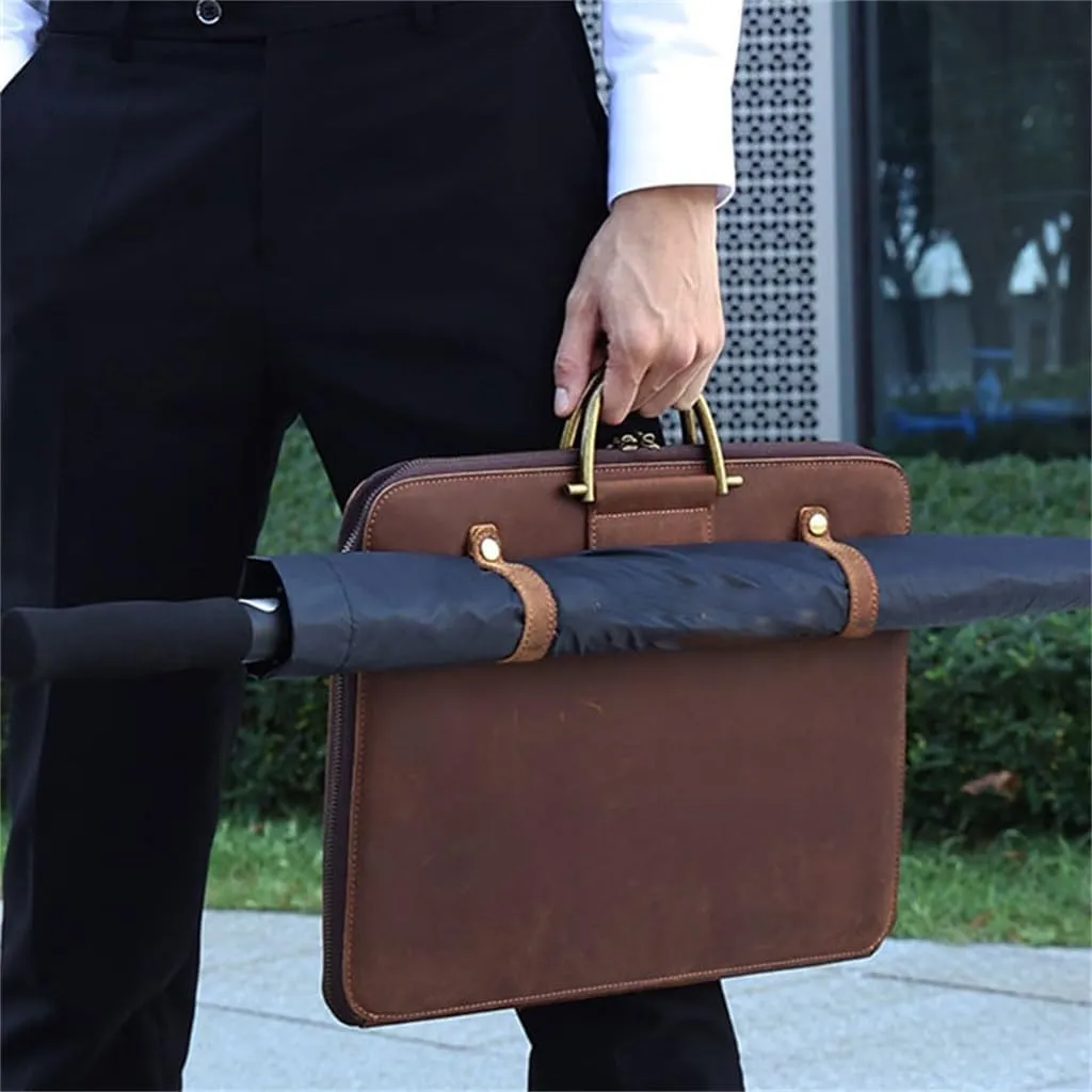 Vintage handbag crazy horse leather men's business handbag multifunctional computer bag light briefcase