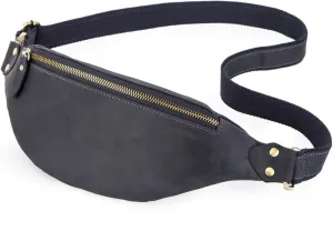 Vintage Men's Genuine Leather Waist Bag Multi-Purpose Crossbody Sling Chest Bag, Adjustable Strap, Casual Fanny Pack for Travel Outdoor (Blue)