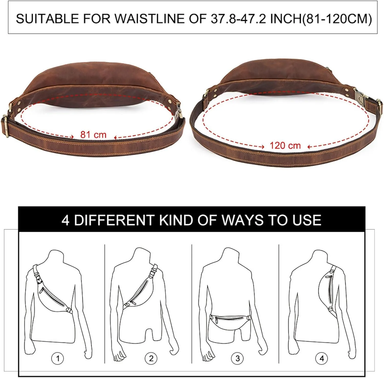 Vintage Men's Genuine Leather Waist Bag Multi-Purpose Crossbody Sling Chest Bag, Adjustable Strap, Casual Fanny Pack for Travel Outdoor (Blue)