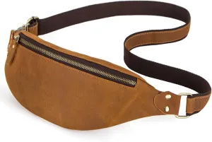 Vintage Men's Genuine Leather Waist Bag Multi-Purpose Crossbody Sling Chest Bag, Adjustable Strap, Casual Fanny Pack for Travel Outdoor (Brown)