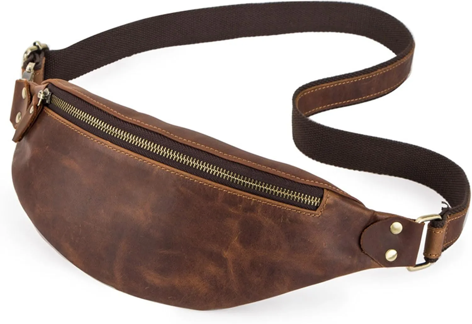 Vintage Men's Genuine Leather Waist Bag Multi-Purpose Crossbody Sling Chest Bag, Adjustable Strap, Casual Fanny Pack for Travel Outdoor (Coffee)