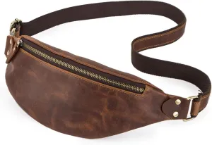 Vintage Men's Genuine Leather Waist Bag Multi-Purpose Crossbody Sling Chest Bag, Adjustable Strap, Casual Fanny Pack for Travel Outdoor (Coffee)