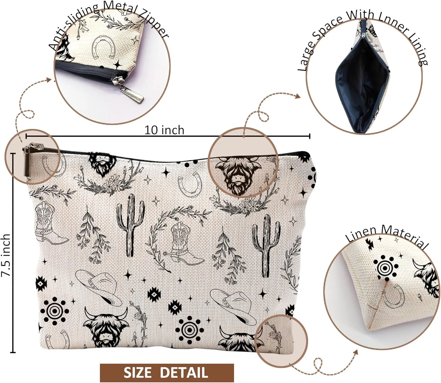 Western Makeup Bag, Western Gifts for Women, Western Stuff for Women, Cow Makeup Bag, Cowgirl Gifts, Cowgirl Stuff