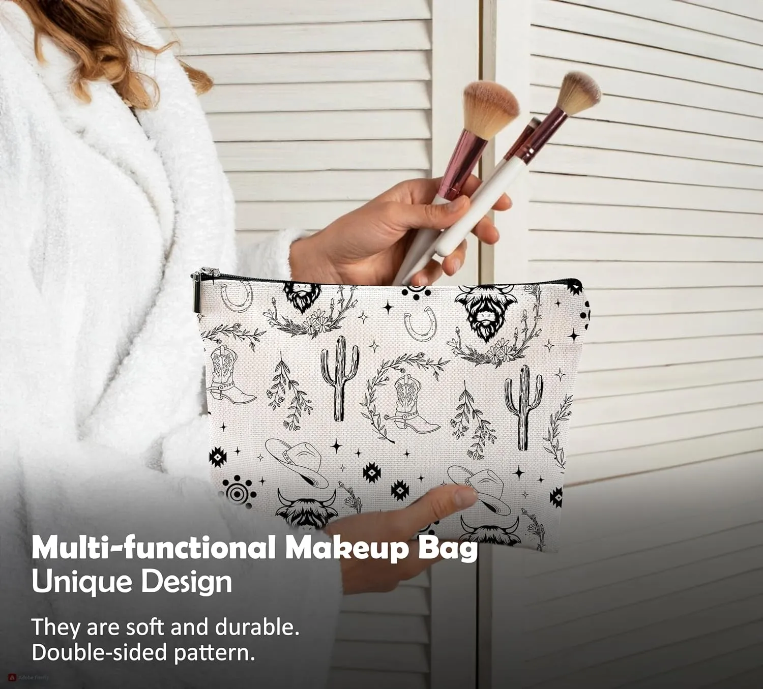 Western Makeup Bag, Western Gifts for Women, Western Stuff for Women, Cow Makeup Bag, Cowgirl Gifts, Cowgirl Stuff