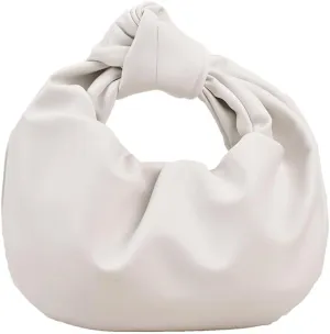 Women Cute Hobo Bag Ruched PU Leather Purse Chic Handbag with Magnetic Closure, White
