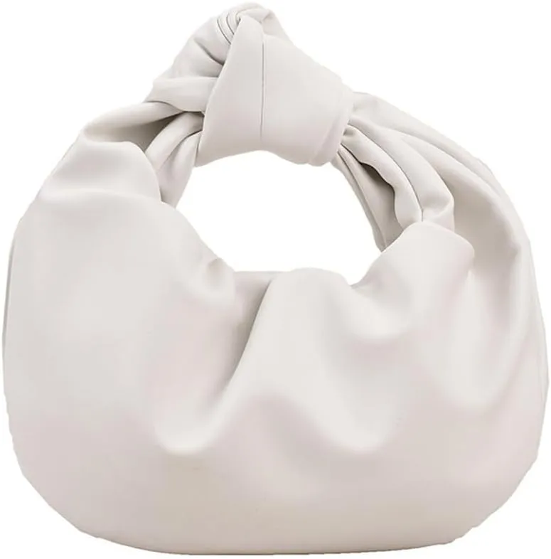 Women Cute Hobo Bag Ruched PU Leather Purse Chic Handbag with Magnetic Closure, White