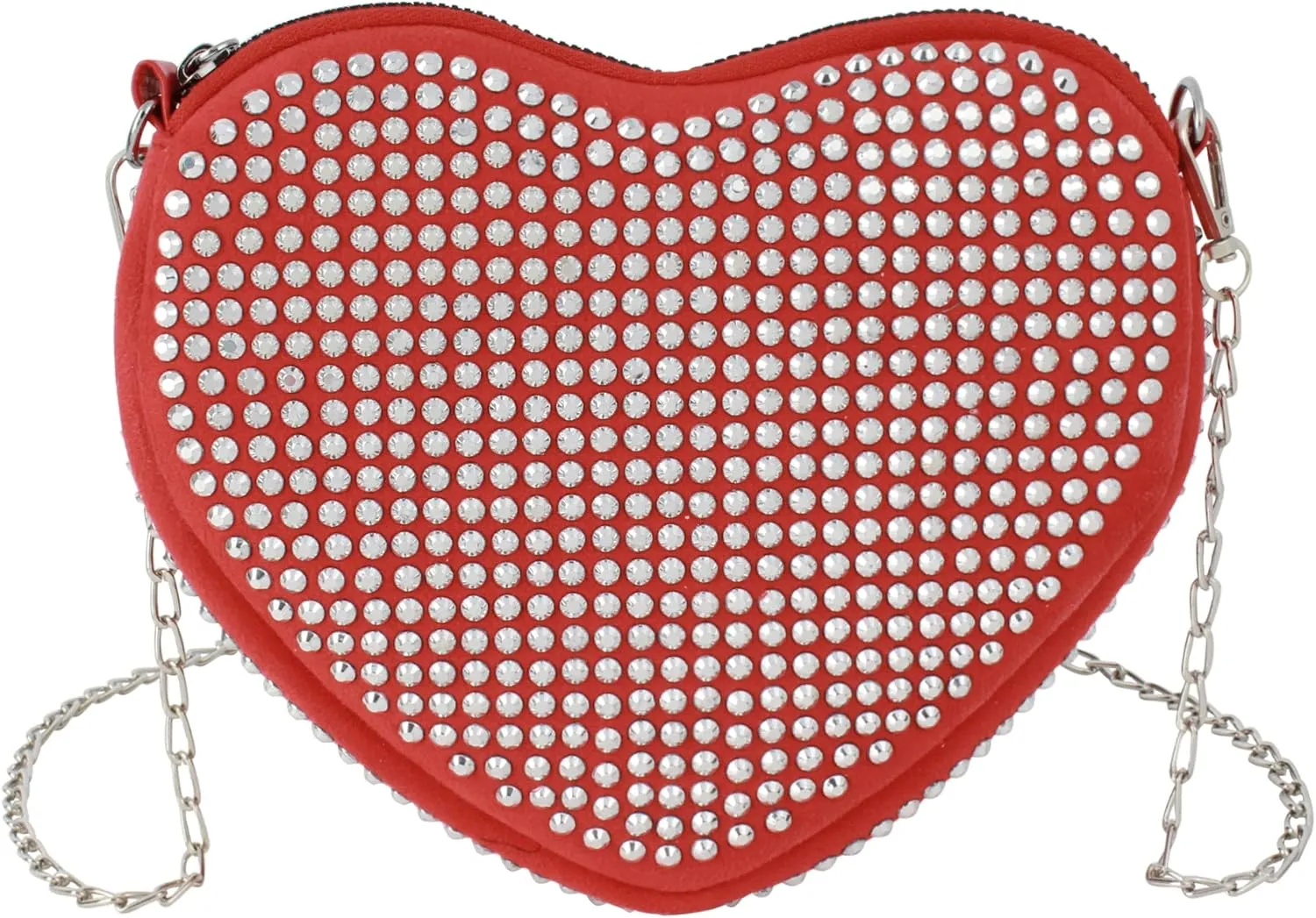 Women Girls Rhinestones Heart Shape Shoulder Bag Cute Clutch Evening Bag Chain Cellphone Purse