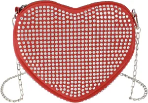 Women Girls Rhinestones Heart Shape Shoulder Bag Cute Clutch Evening Bag Chain Cellphone Purse