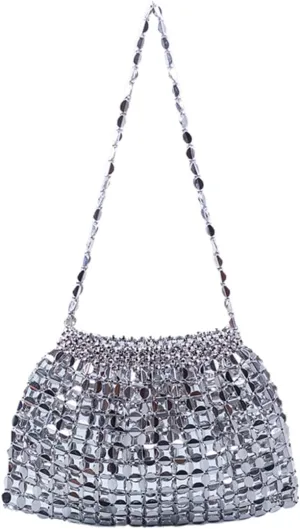 Women Glitter Woven Beaded Handbag Trend Shoulder Bag Evening Party Prom Banquet Purse