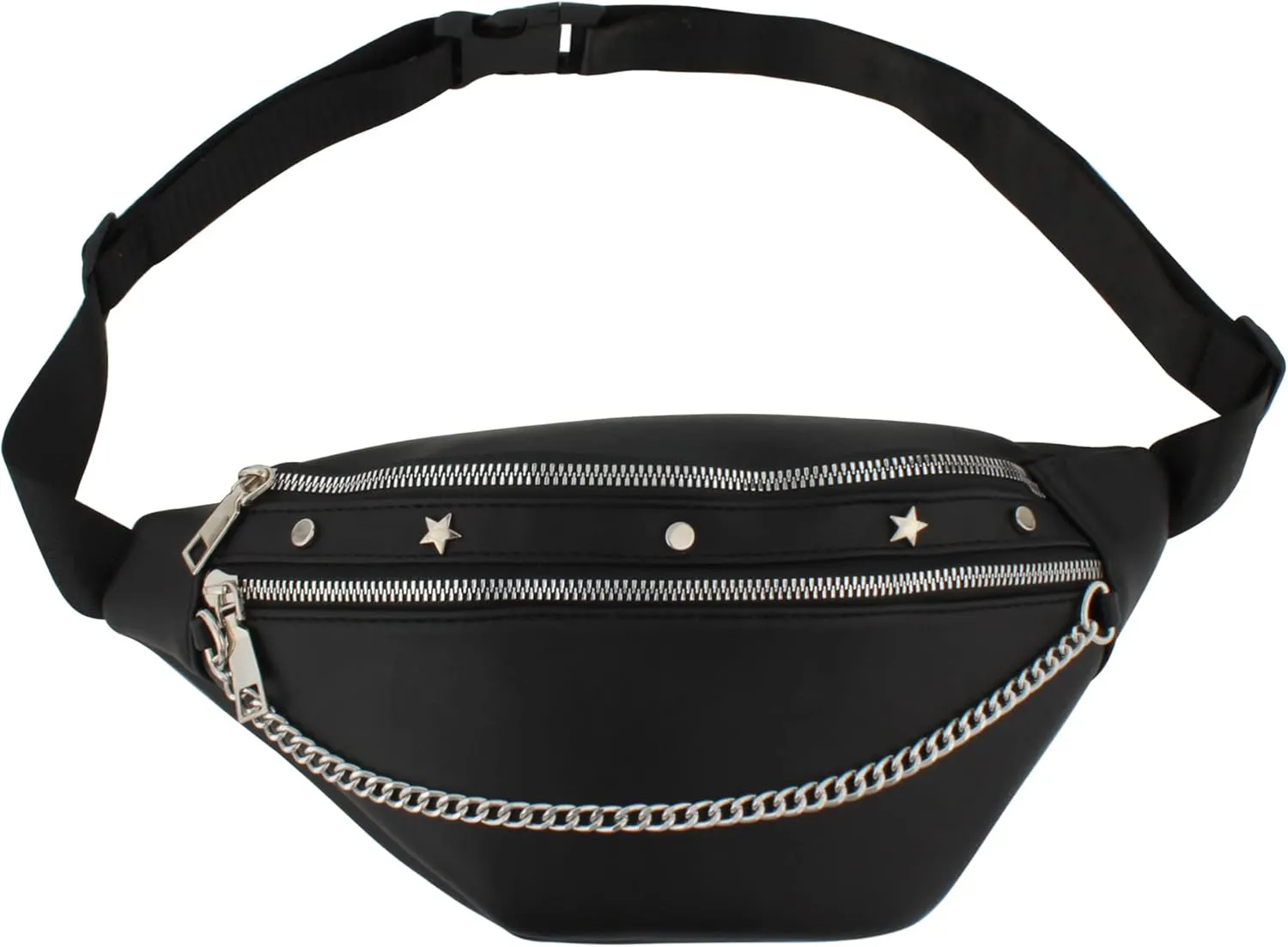 Women Rivet Studded Zipper Pocket Shoulder Purse Faux Leather Waist Packs Rave Chest Bag Festival Fanny Bag Purse Green, 07086Black