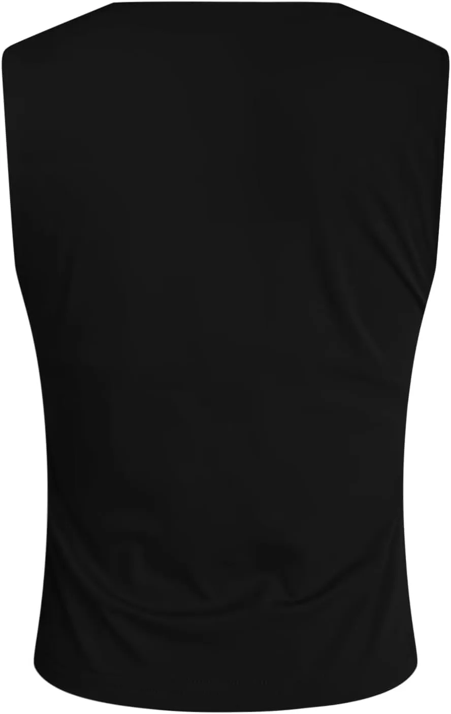 Women Square Neck Sleeveless Double Layer Tight Tank Top For Women Camisole Half Slip