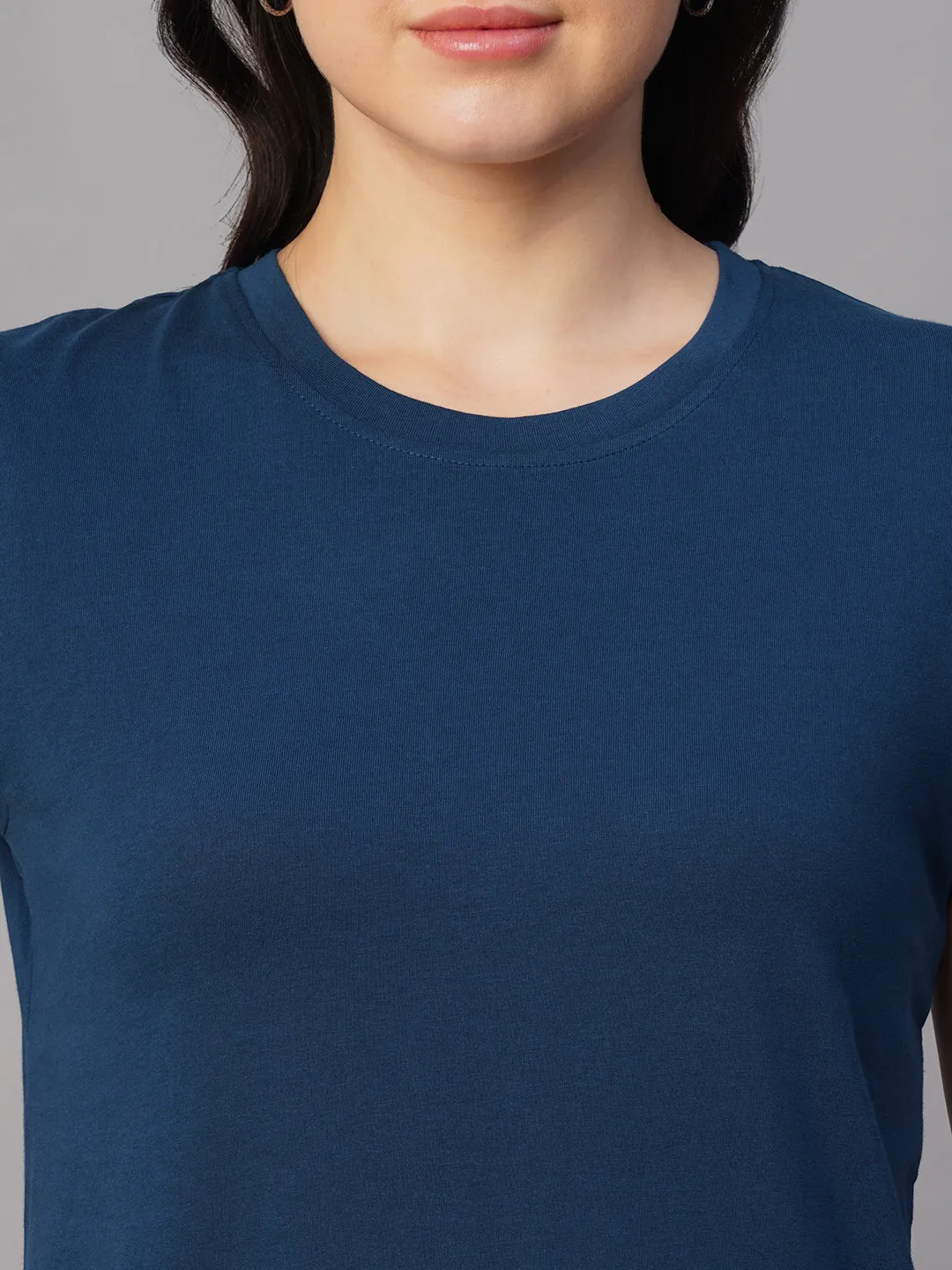 Women's Blue 100% Cotton Regular Fit Tshirt