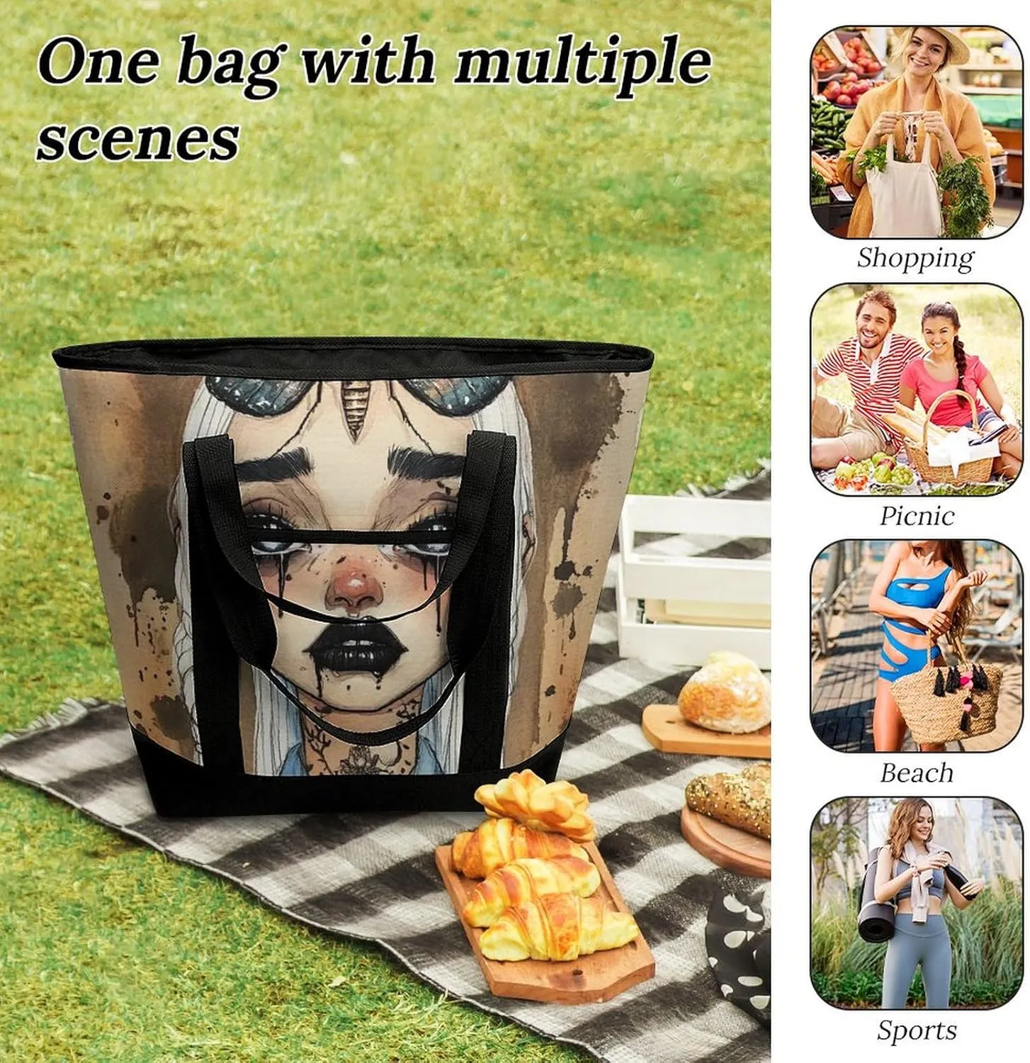 Women's Oversized Thermal Tote Bag Insulated One Shoulder Shopping Carrier