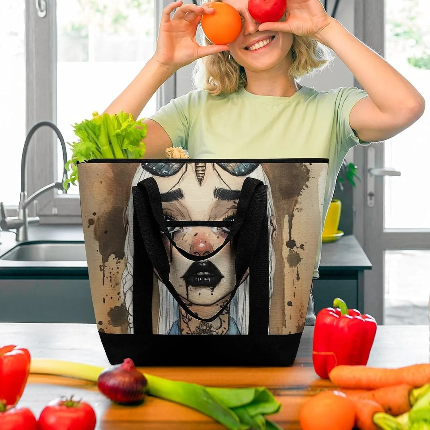 Women's Oversized Thermal Tote Bag Insulated One Shoulder Shopping Carrier