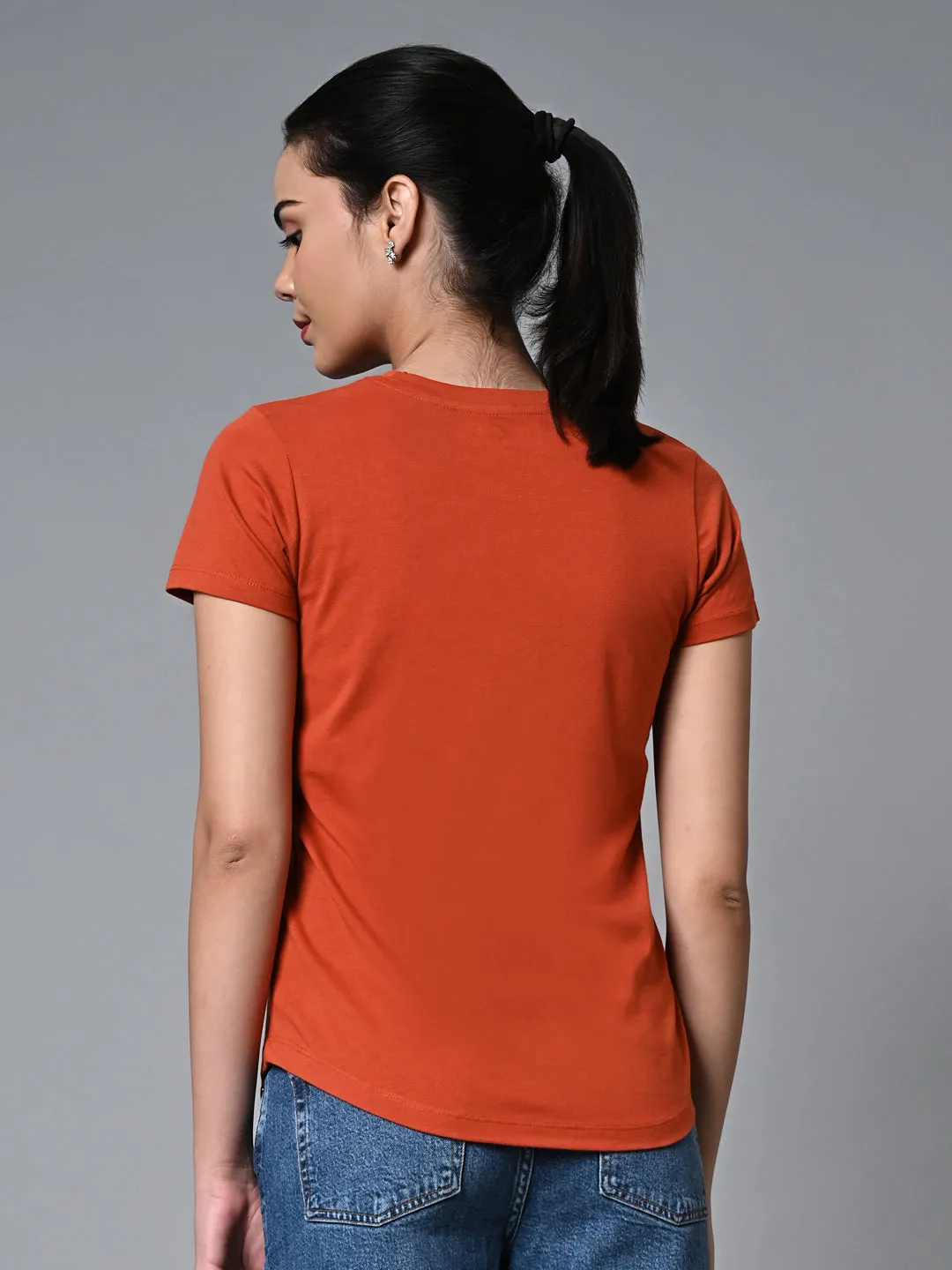 Women's Rust Cotton Regular Fit Tshirt