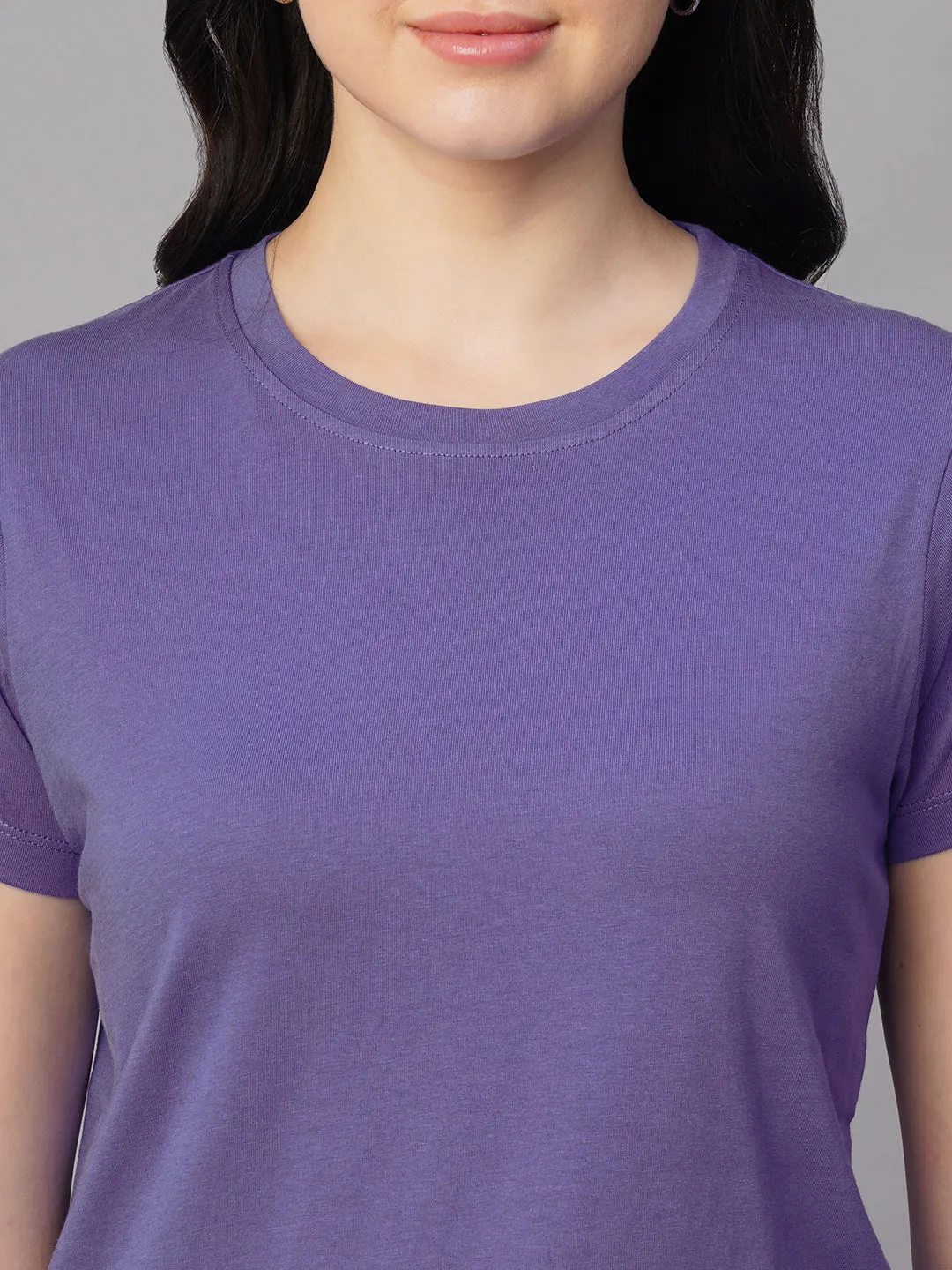Women's Violet 100% Cotton Regular Fit Tshirt