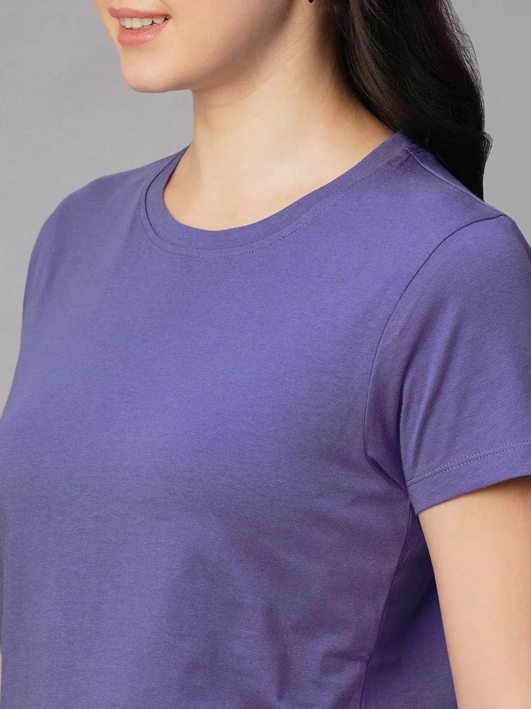 Women's Violet 100% Cotton Regular Fit Tshirt