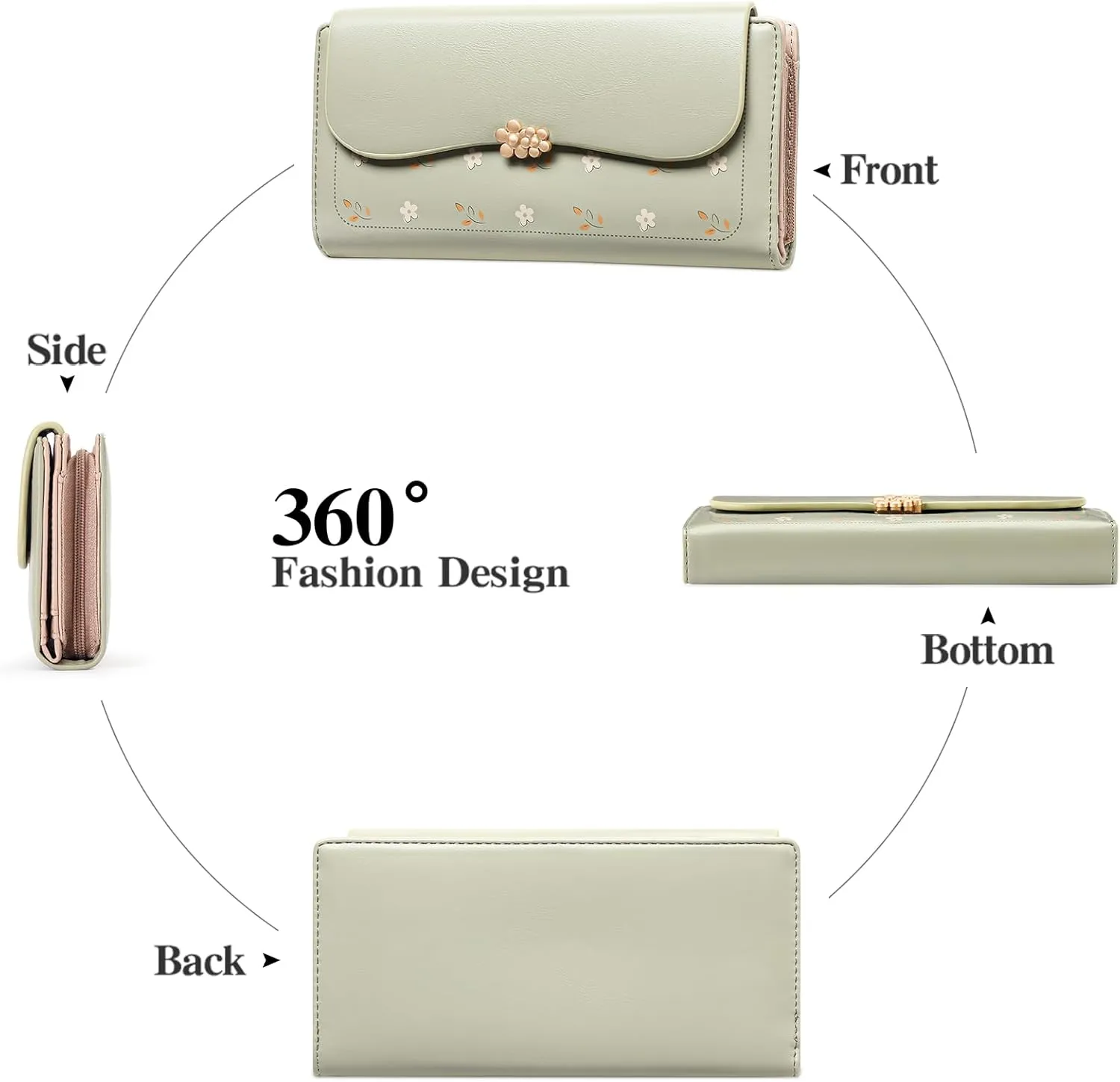 Womens Wallet Leather Credit Card Holder RFID Blocking Trifold Long Ladies Purse with Zipper Pocket