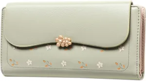 Womens Wallet Leather Credit Card Holder RFID Blocking Trifold Long Ladies Purse with Zipper Pocket