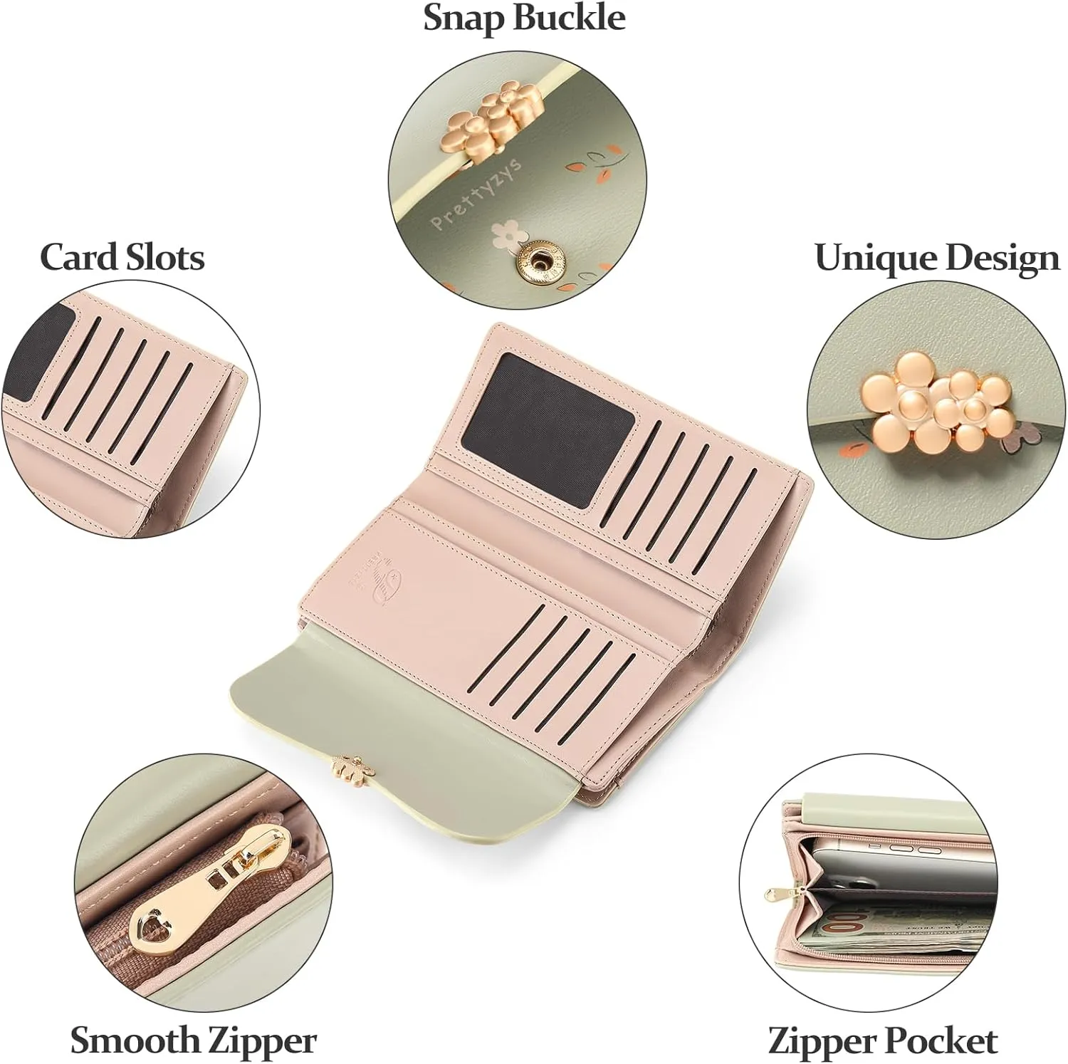 Womens Wallet Leather Credit Card Holder RFID Blocking Trifold Long Ladies Purse with Zipper Pocket