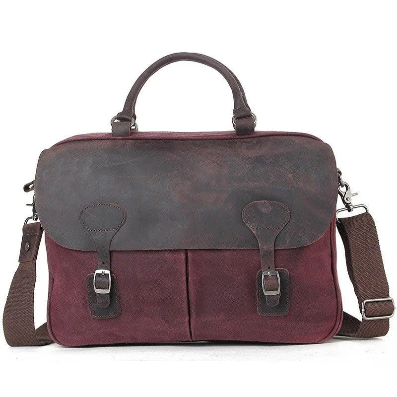 Woosir Mens Satchel Messenger Bag Canvas and Leather