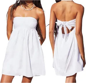 Y2k Fairy Strapless Tube Top Dress Cute Ruffle Hem Tiered Graduation Party Mini Dress Summer Vacation Beach Sundress